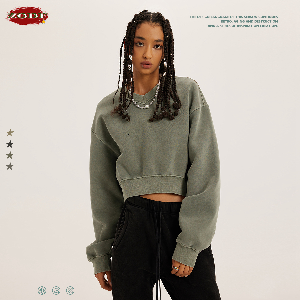 ZODF 2023 Winter Women Short Fleece Cropped Sweatshirts Girls Female Hip Hop Loose 380Gsm V-Neck Pullovers Brand Tops Hy0437