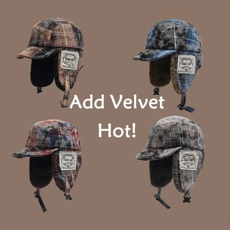 Womens autumn and winter thick warm ear protection pilot bomber hat Japanese fashion anti cold skiing Lei Feng hat mens 241220