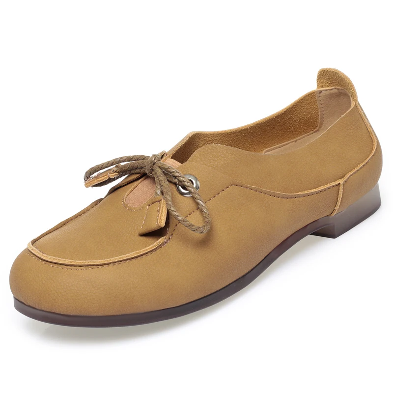 AIYUQI Women's Vintage Shoes Casual Spring Shoes Ladies Round Toe Lace-up Genuine Leather Large Size Women's Shoes