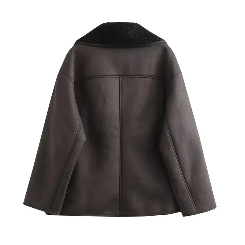Woman Thick Faux Leather Jackets for Women Autumn Winter Warm Wool Blends Coats Demiseason Plush Jacket Outerwear 241216