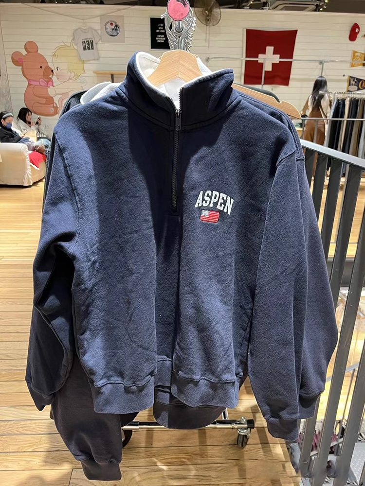 American Retro Letter Flag Print Sweatshirt Autumn Cotton Zipper Half High Collar Pullover Top Women Y2k Streetwear Loose Hoodie