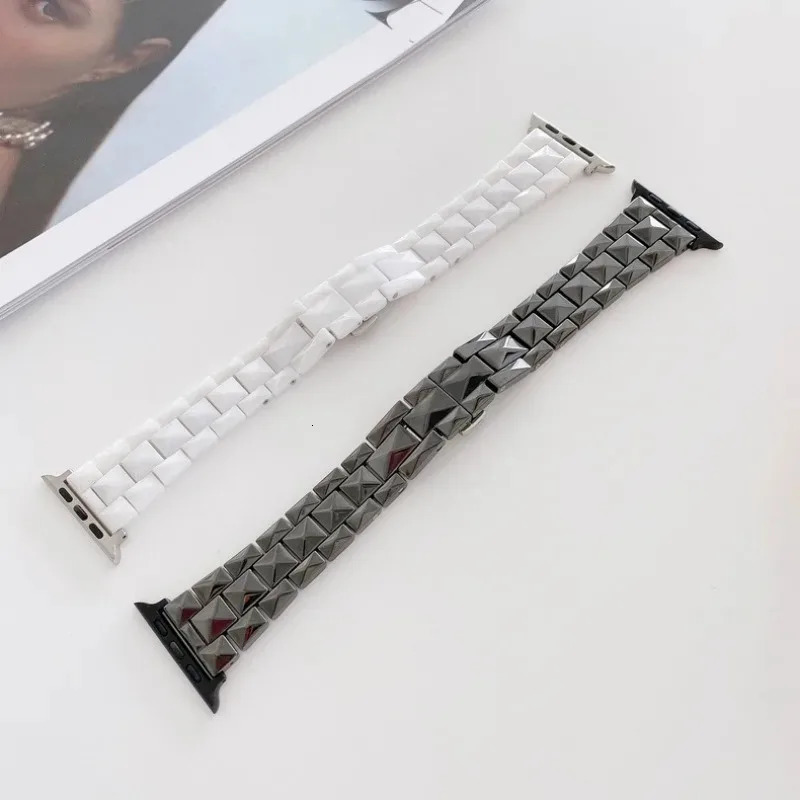 Ceramic Strap for Watch band bracelet chain Iwatch87654321SE ULtra 38 40 41 44 45 42mm men and women beads wrist belt 241220