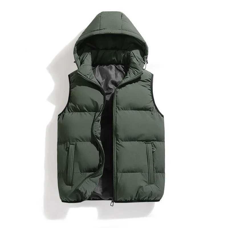 Male Solid Color Autumn Winter Warm Vests Sleeveless Mens Cotton Hooded Best Sellers Puffer Vest Mens Loose Casual JacketXJ241221