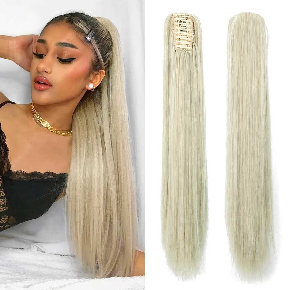 Synthetic Claw Clip Ponytail 24Inch Long Straight Ponytail Hair Extension Heat Resistant Blonde Brown Horsetail Fake HairpiecesXJ241221