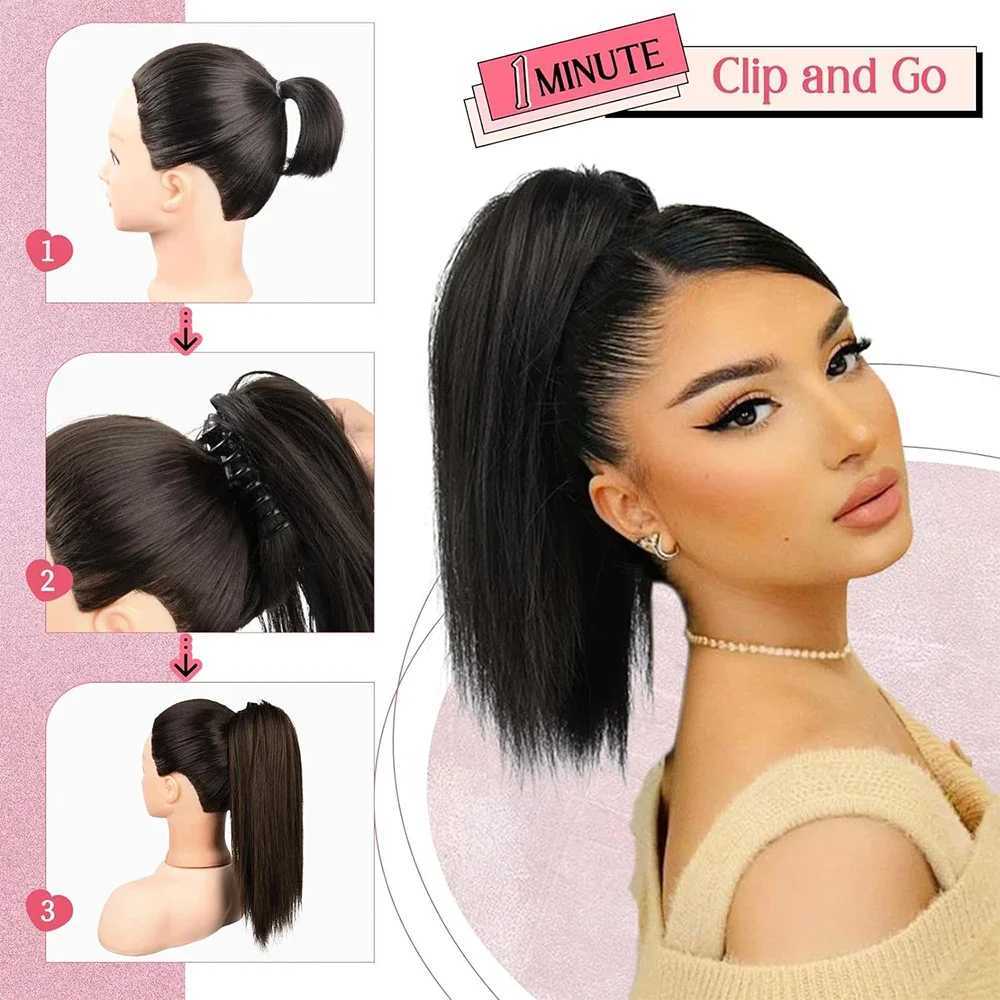 Synthetic 16Inch Claw Clip Ponytail Hair Extensions Waterfall Straight Ponytail Blonde Brown Heat Resistant Pony Tail Fake HairXJ241221