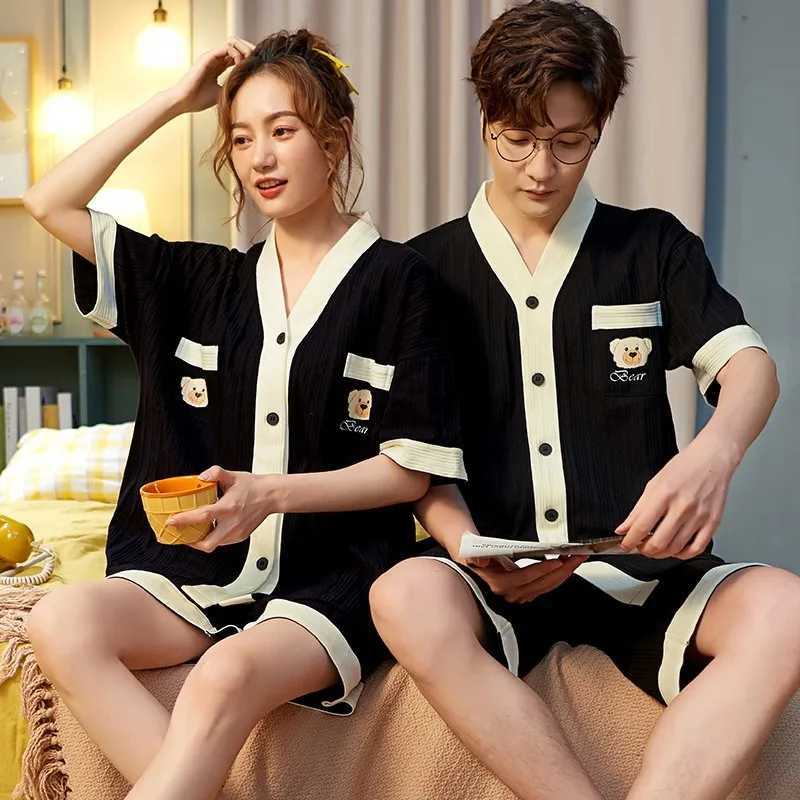 Summer Couple Cotton Pajama Set Womens Short sleeved Pajama Cartoon Home Clothing Korean Couple Home Clothing W241221