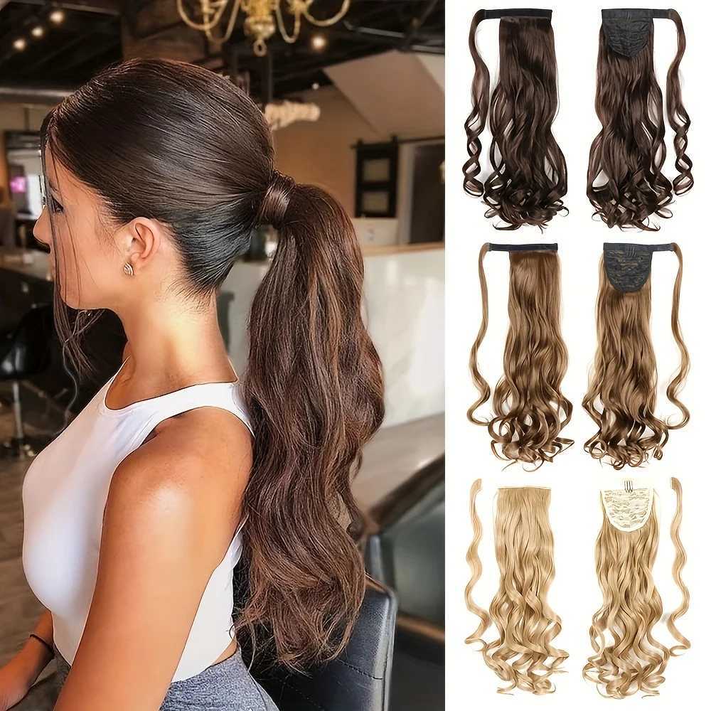 Long Curly Ponytail Extension Magic Paste Heat Resistant Wavy Synthetic Wrap Around Ponytail Hairpieces for Women GirlsXJ241221