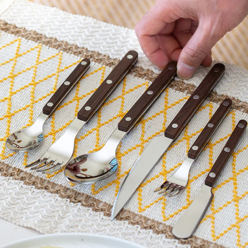 Fashion color handle 304 tableware set 18/10 stainless steel creative gift flat knife fork spoon descent boat 241220