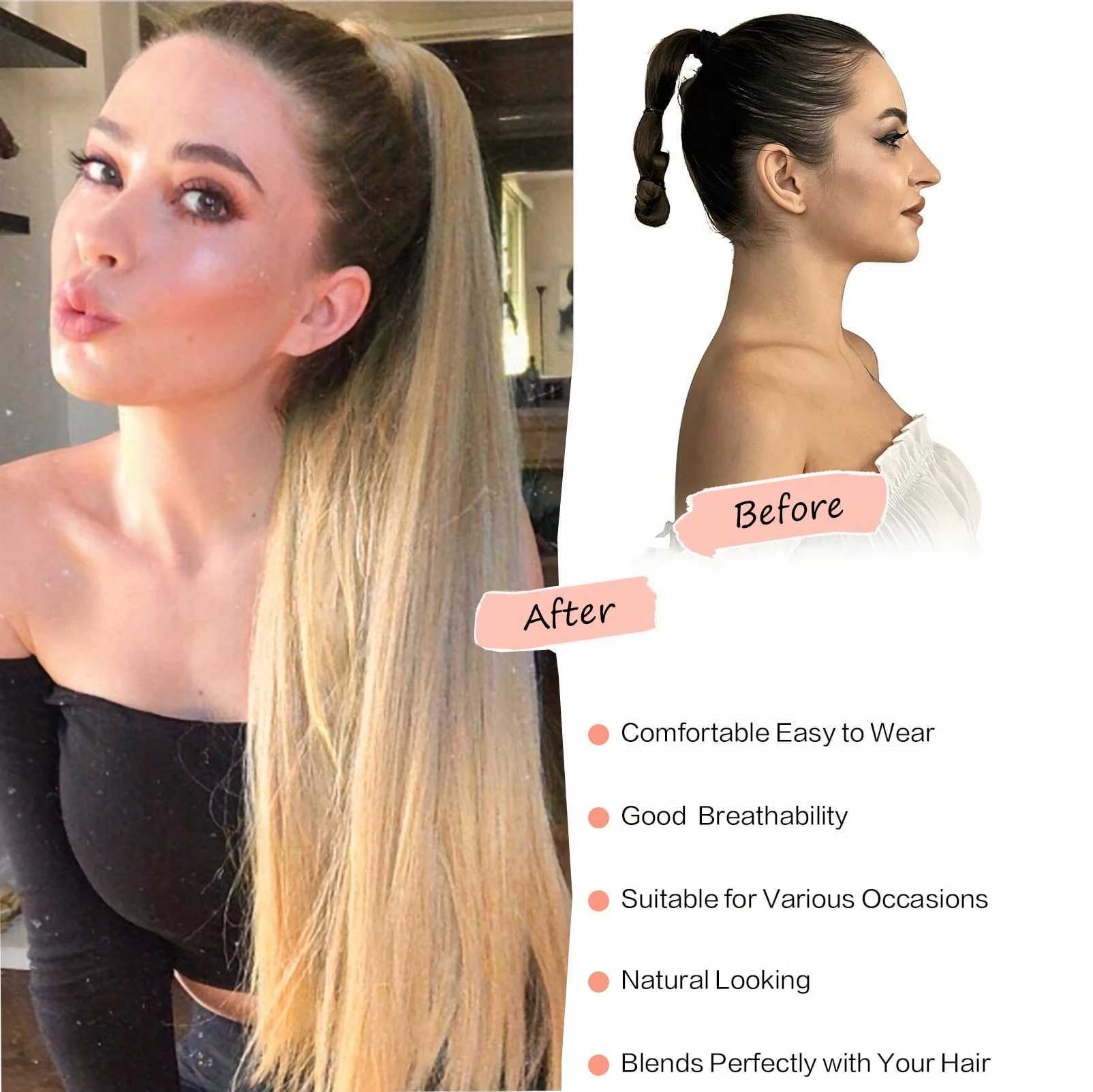 24-inch Versatile Claw-Clip Ponytail Extension - Smooth Synthetic Hair with Natural Feel - Easy-to-Attach Hairpiece for DailyXJ241221