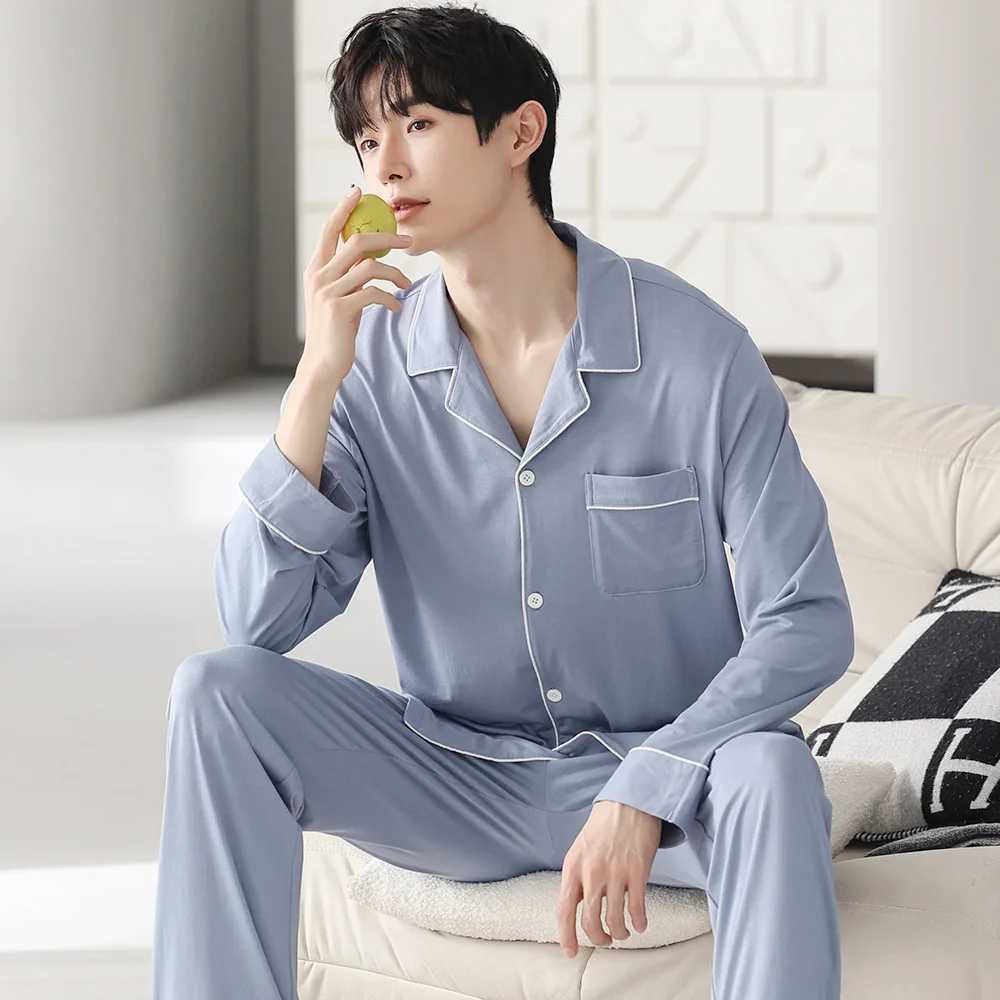 Autumn pajama set mens long sleeved Modal cotton thin teenage mens large-sized spring dress mens pajama set W241221