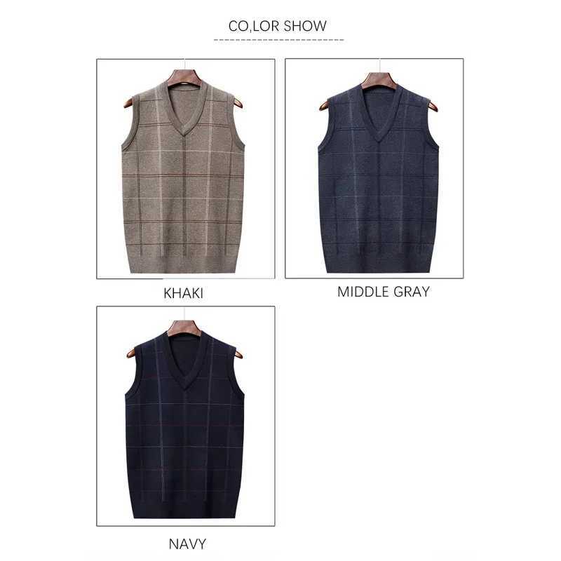 BROWON Brand Knitted Sweater Men Autumn and Winter New Fashion Plaid Sweater Vest Men Slim V-neck Sleeveless Vest Mens SweaterXJ241221