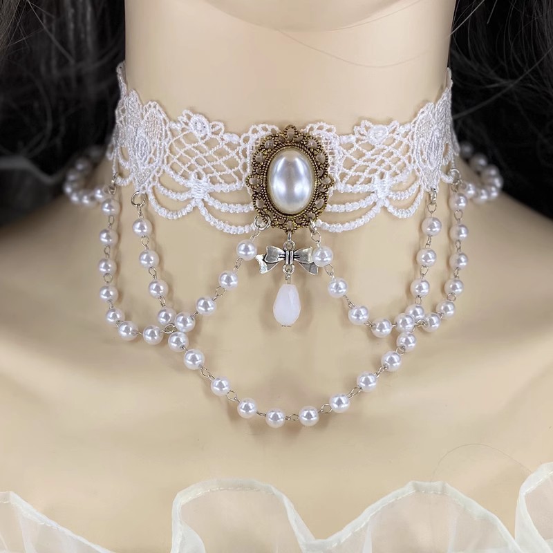 Fashion Velvet Choker Necklace for Women Vintage Onyx Sexy Lace Necklace with Pendants Gothic Girl Neck Jewelry Accessories Lolita Goth Choker Tassel 