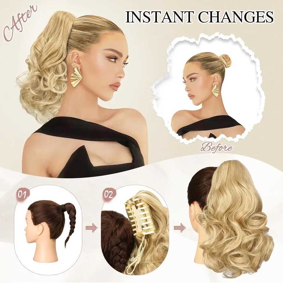 VIVIEIEI Synthetic Claw Clip Ponytail Hair Extensions Short Curly Natural Tail False Hair For Women Horse Tail Black HairpieceXJ241221
