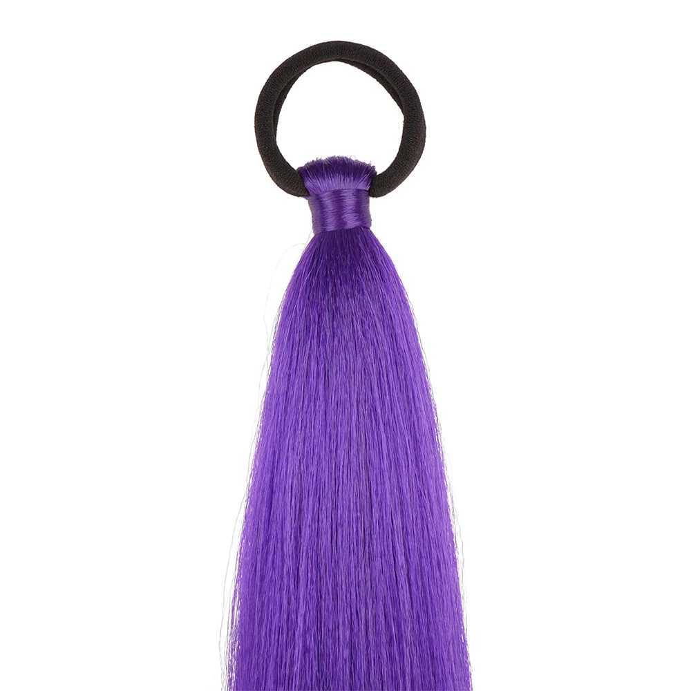 2 Pack Pink Ponytail Extension with Elastic Tie Straight Sleek Wrap Around Braid Ponytail Purple 26 Inch (Purple#)XJ241221