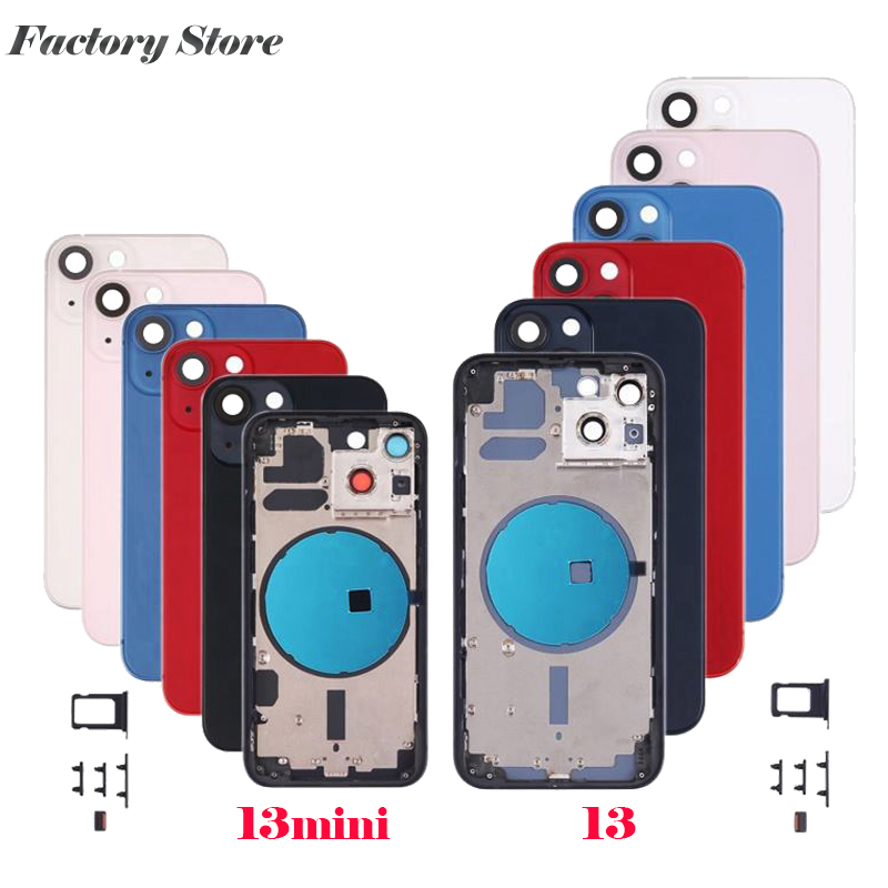 Rear Housing Assembly For iPhone 13 13mini With Battery 2025 Back Cover+Middle Chassis Frame+SIM Tray+Side Key Parts+Tools+Adhesive