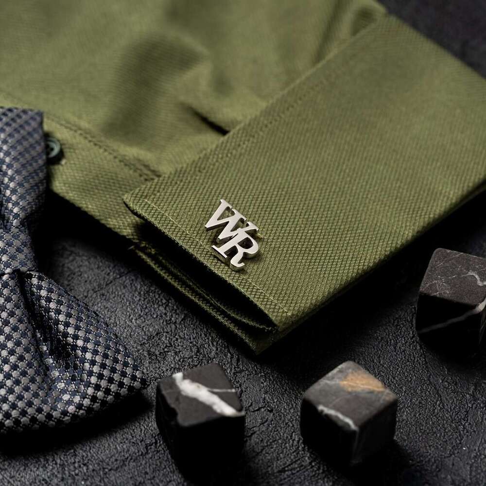 LALAVARA A pair of customized stainless steel white Golden simple two-letter cuffks, Men's suit shirt business jewelry, gift for father, husband,