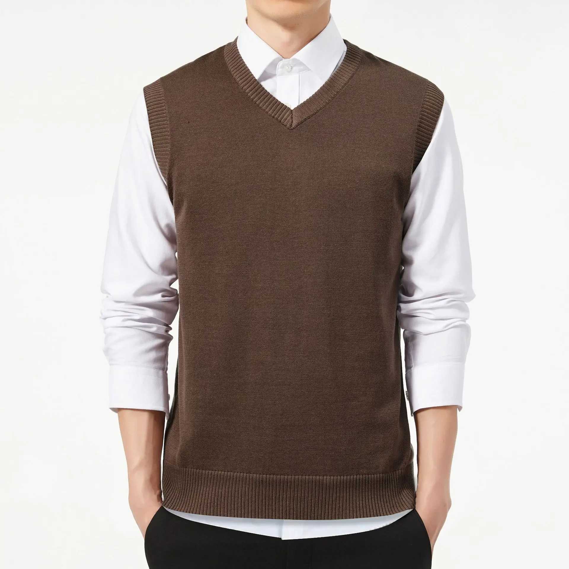 Spring Autumn Knit Vest Male Casual Sweater V-Neck Waistcoat Man Warm Sweaters Vest Knitwear Jumpers Sleeveless Vest Man ClothesXJ241221