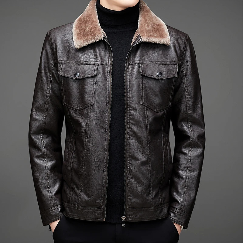 Men PU Casual Leather Jacket Autumn Winter Add Velvet Coat Motorcycle Biker Slim Fit Outwear Male Classic leather Clothing men 241216