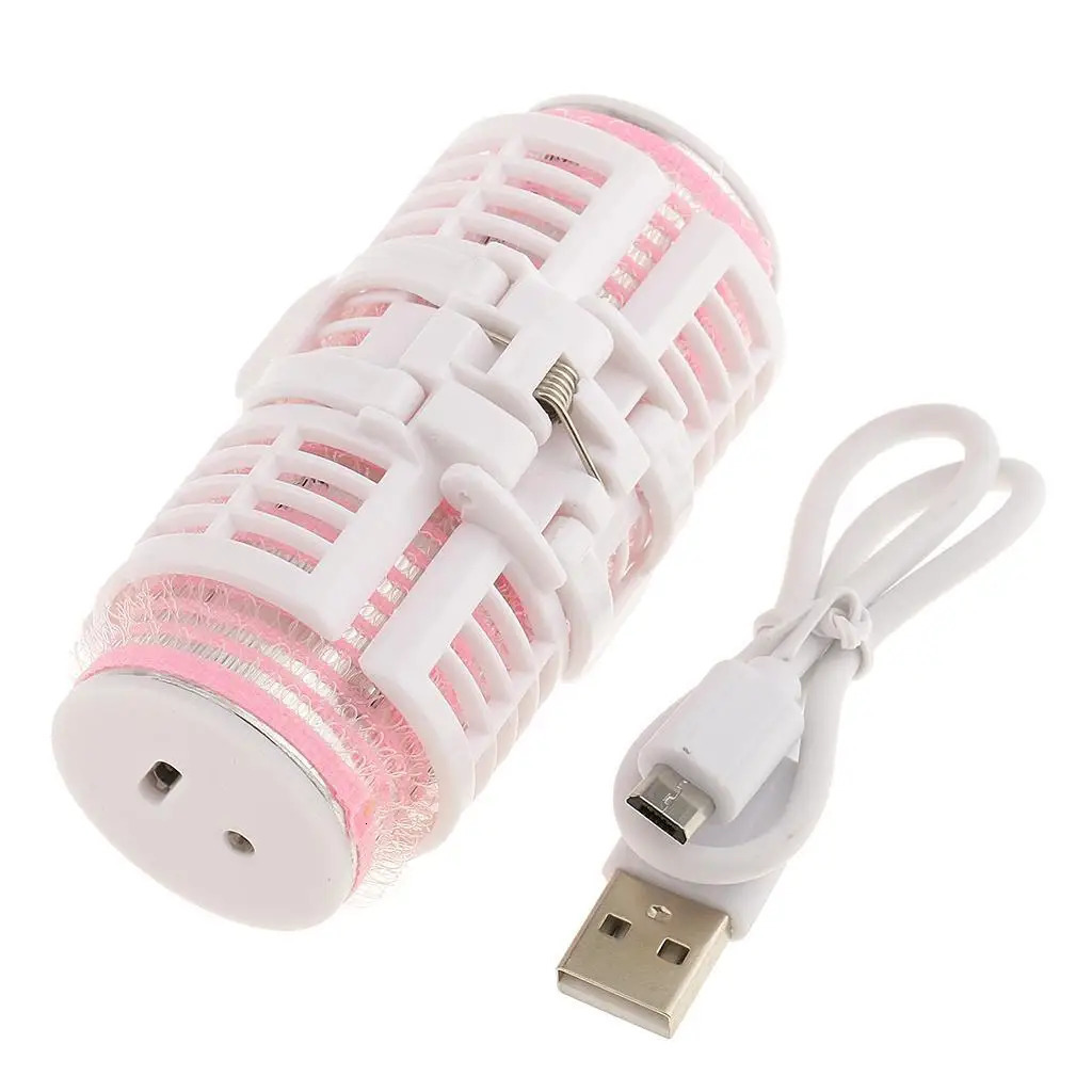 USB Rechargeable Double-deck Roller Hair Curler Clip Home Salon Clamp Pink 241220