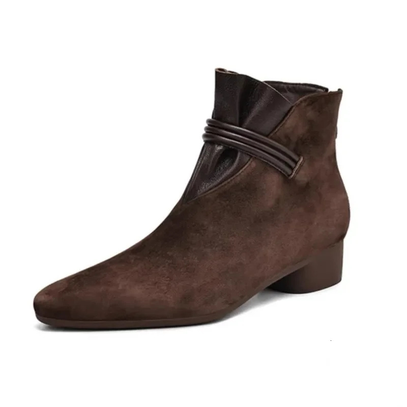 Shoes Female High Quality Ankle Womens Boots Elegant Modern Boots Women Sewing Pointed Toe Low Heel Back Zip Shoes Women 241220