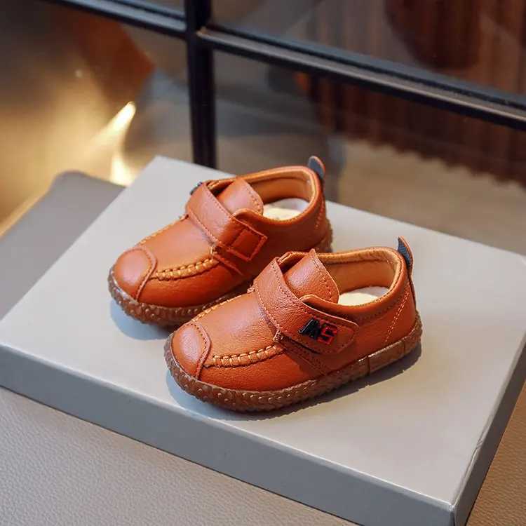 Sneakers Spring Fall childrens baby cushioned leather shoes Brown Boys Girls Baby soft casual shoes 2024 new black childrens baby shoes H241221