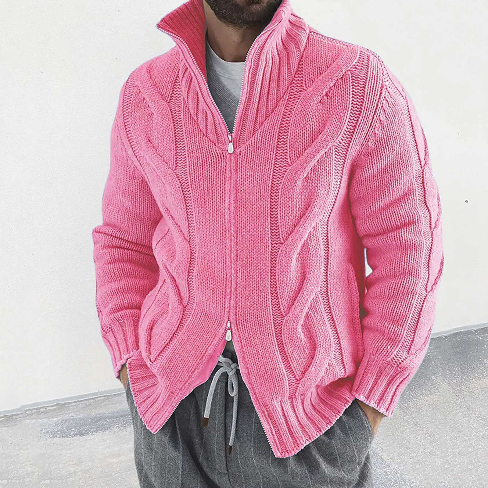 Male Fall And Winter Fashion Sweate Coat Long Zipper Plaid Jacquard Soft Warm Sweater Knit Men Big And Tall Sweater CoatsXJ241221