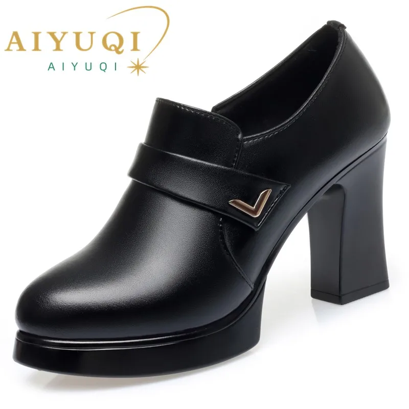 AIYUQI Women's Dress Shoes Large Size Spring Genuine Leather Women High Heels Platform Office Shoes Ladies