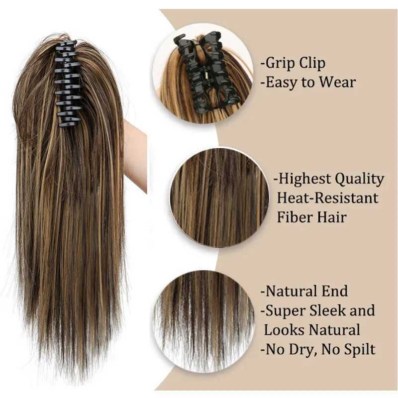 H STAR 16Inch Synthetic Claw Clip Straight Ponytail Extensions Fluffy Ponytail Clip In Hair Extensions Elegant For WomenXJ241221