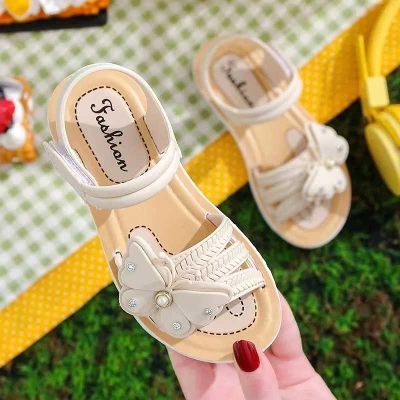 Sneakers 2024Girls Butterfly Hook And Loop Sandals Wear-resistant Non-Slip Comfy Dress Shoes Summer H241221