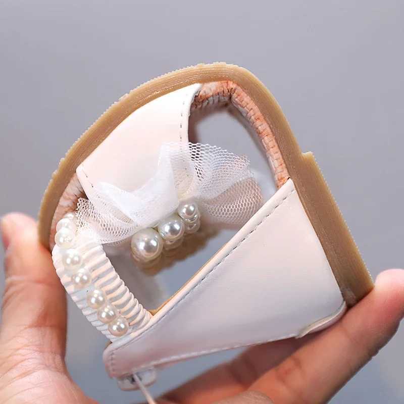 Sandals Girls Sandals Lace Pearl Zipper Sweet Summer Children Sliders Open Toe 21-36 Toddler Fashion Soft Dance Kids Sliders H241217
