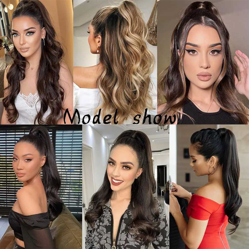 30Inch Synthetic PonyTail Long Wavy Layered Flexible Wrap Around Fake Pony Tail Hair Extensions Wave Hairpiece for WomenXJ241221