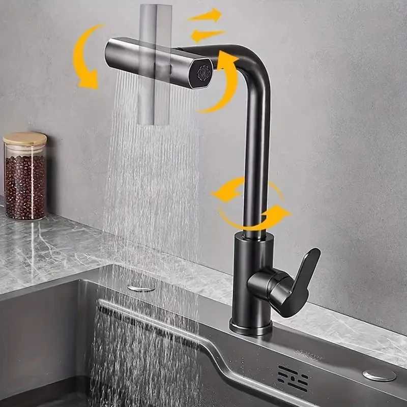 Kitchen Waterfall Faucet Black Sink Faucet Cold and Hot Water Faucet Sink Faucet with 4 Spray s Hot and Cold Water Faucet Z241221