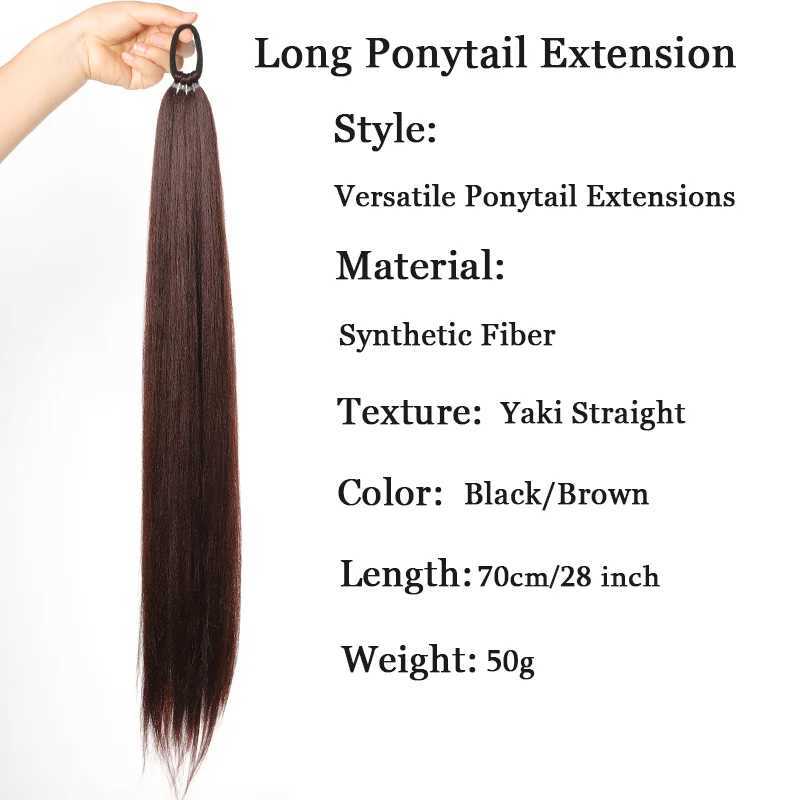 LUPU Synthetic 28 Inch Long Ponytail Extensions With Elastic Band Versatile DIY Braided Ponytail For Women Girls Black BrownXJ241221