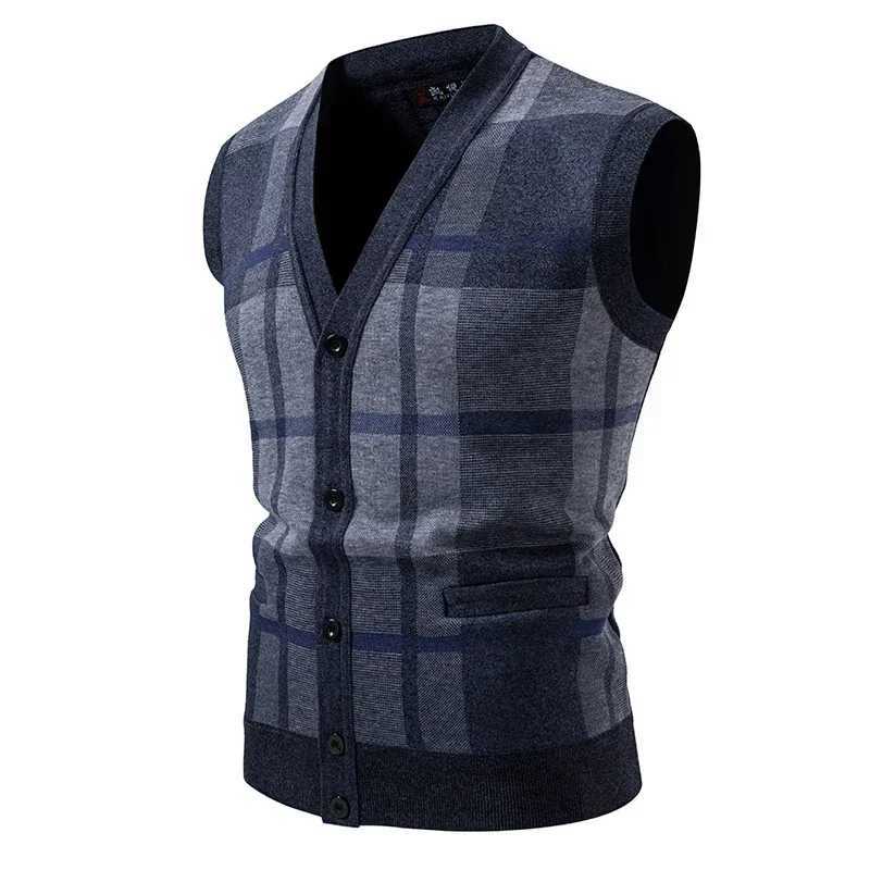 2025 Mens Knitted Cardigan Wool Vest Button Casual Warm Mens Knitted Sleeveness Mens ClothesXJ241221