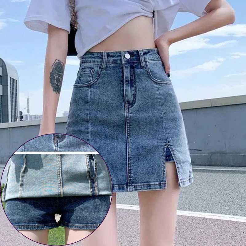 Korean High Wiast Denim Mini Skirt Women Sexy Hot Girl Tight Bag Hip Skirts Fe Slim Anti-Glare Short Split Skirts JK Y2KXJ241221