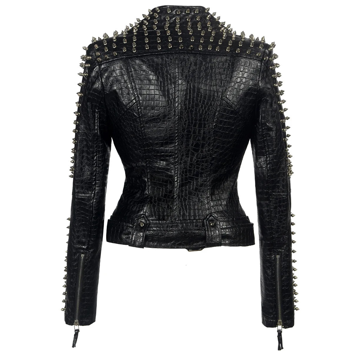 Steampunk Rock Rivet Womens Leather Jacket Slim Short Streetwear Gothic y PU Locomotive Coat Femme 241216