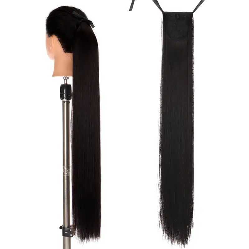 Synthetic Hair 2430 Long Straight Ponytail Wrap Around Ponytail Clip in Hair Extensions Black Hairpiece HeadwearXJ241221