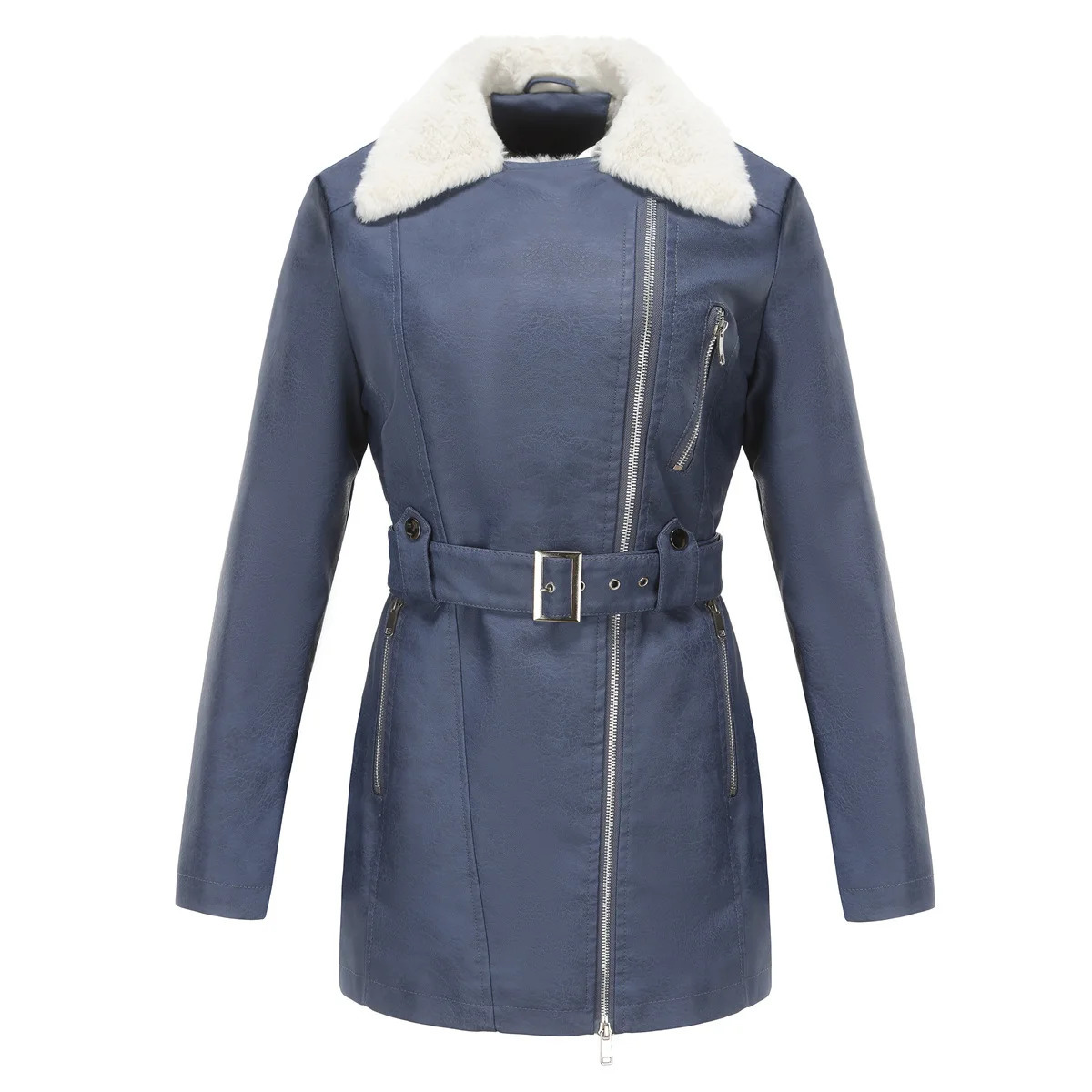 YJKDYK Autumn Winter Womens Jacket Velvet Leather For Women Double Headed Zipper Waistband Warm 241216