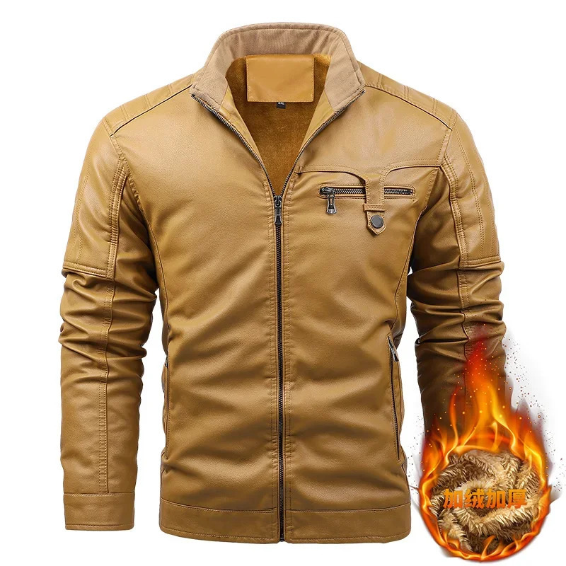 Mens Winter Fleece Leather Jacket Mens Plus Velvet Warm Motorcycle Thicken Leather Coat Outdoor Windbreaker PU Leather Outwear 241216