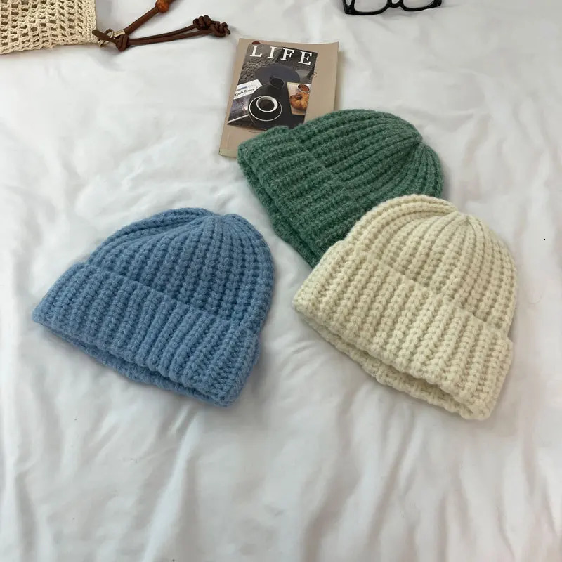 Solid Color Small Fresh Wool Hat Womens Autumn and Winter Warm Windproof Japanese Korean Melon Fur Knitted Beanie Hat Men 241214