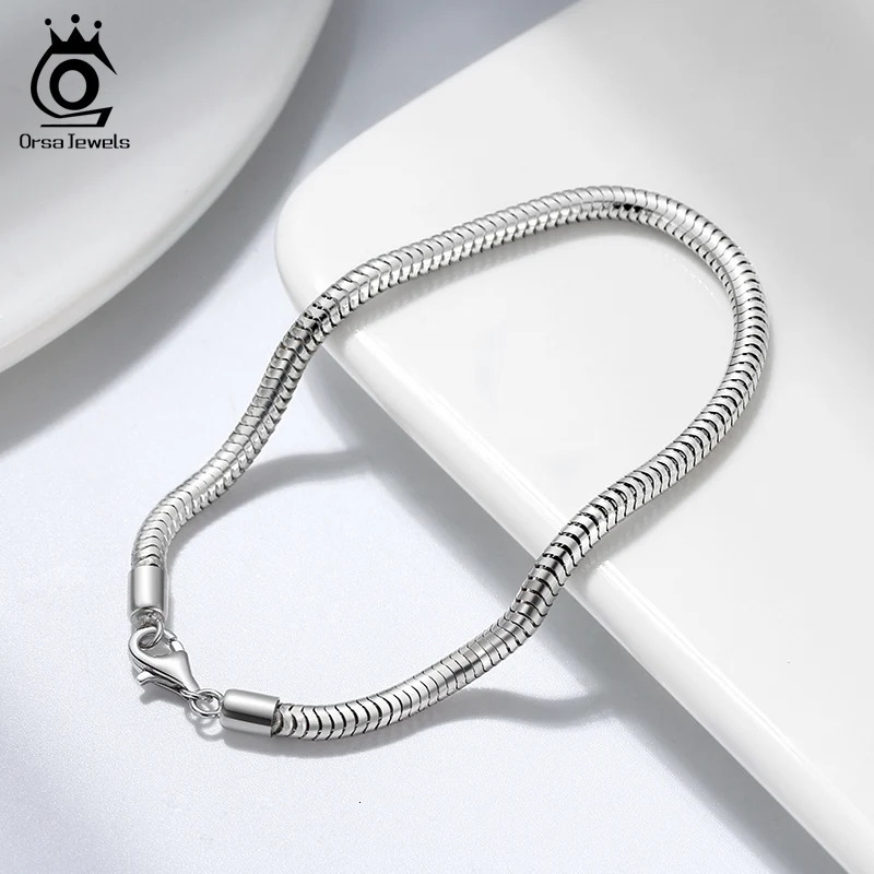 ORSA JEWELS Solid 925 Sterling Silver 3mm Italian Snake Chain Bracelet for Women Men Teen Girls 16.5-20cm Charm Bracelet SB100 241220