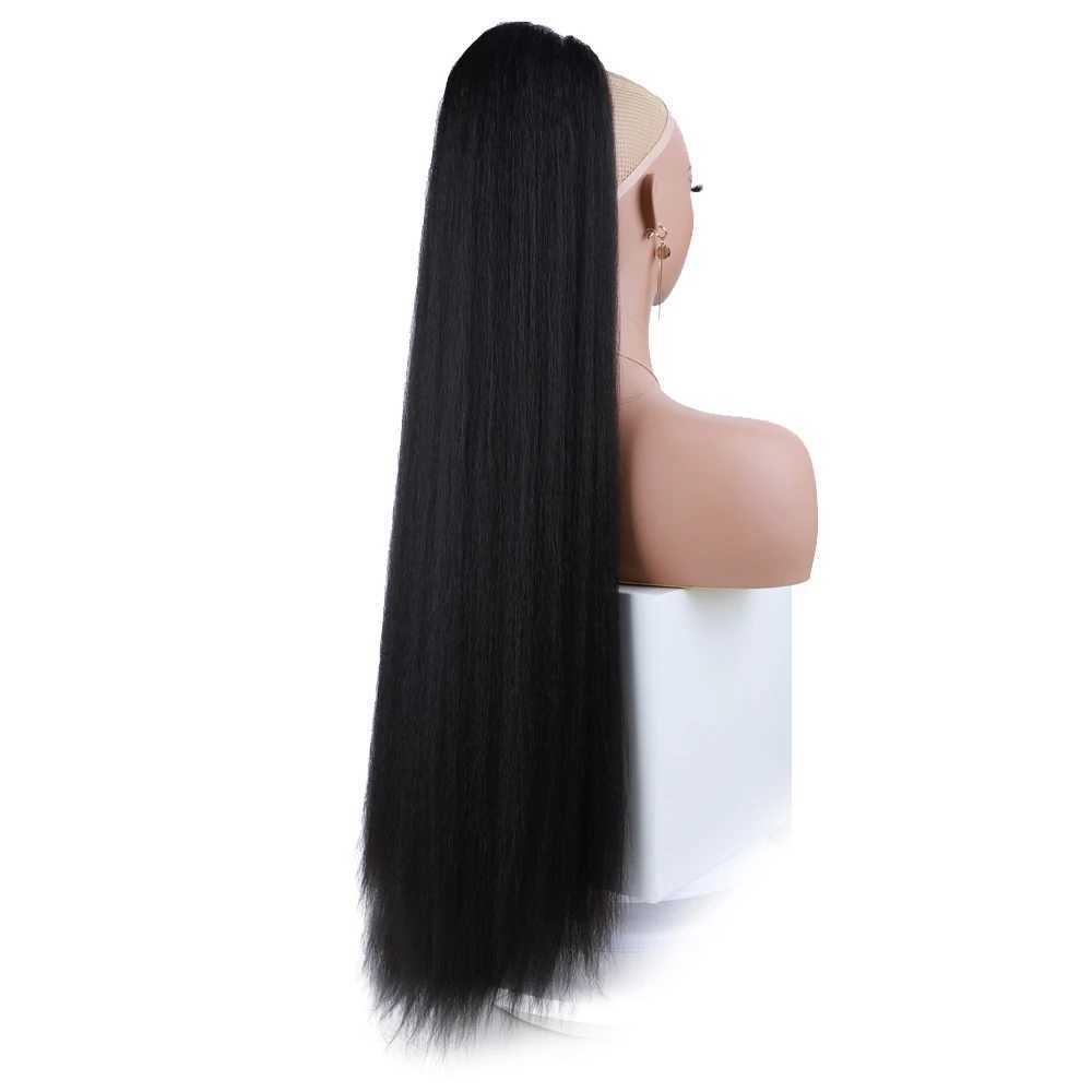 Extra Long Yaki Straight Synthetic Ponytail Extensions 30 Inch Synthetic Drawstring Ponytails Puffy Yaki Straight Hair ExtensionXJ241221