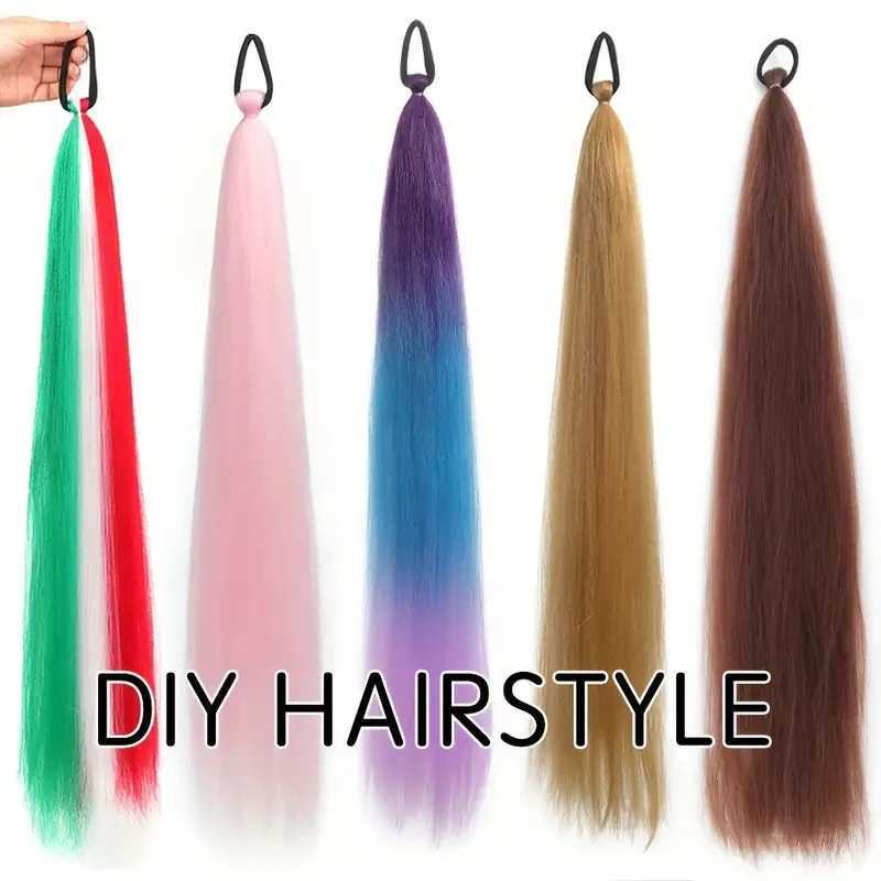 Colorful Braiding Hair With Elastic Rubber Band Hairpieces For Women Hair Extensions Purple Ombre Braid Ponytail Synthetic 1 pcXJ241221