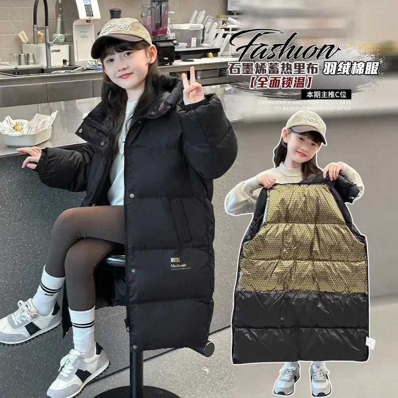 Fashion Girls Outerwear Winter Warm Thicken Cotton Jackets Baby Black Christmas Coats Kids Hooded Padded TR252 241220