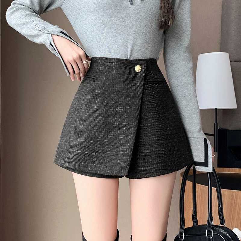 Korean Style Ladies Ele Tweed Shorts 2024 New Fashion Autumn Winter High Waist Woolen Shorts Skirts Women Casual Wool ShortsXJ241221
