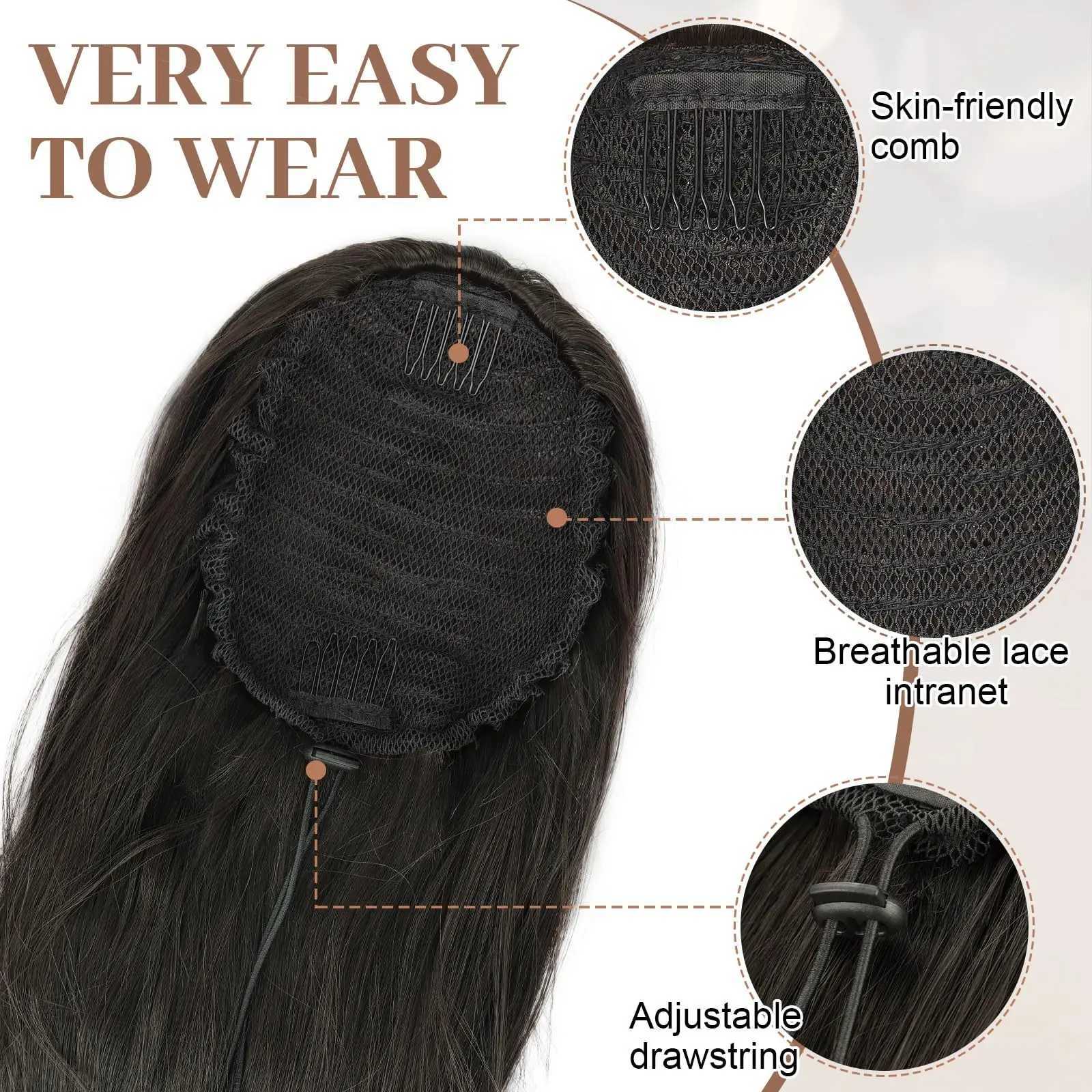 Synthetic Ponytail ExtensionDrawstring Ponytail Hair Extensions Black Long Curly Wave Ponytail For WomenXJ241221