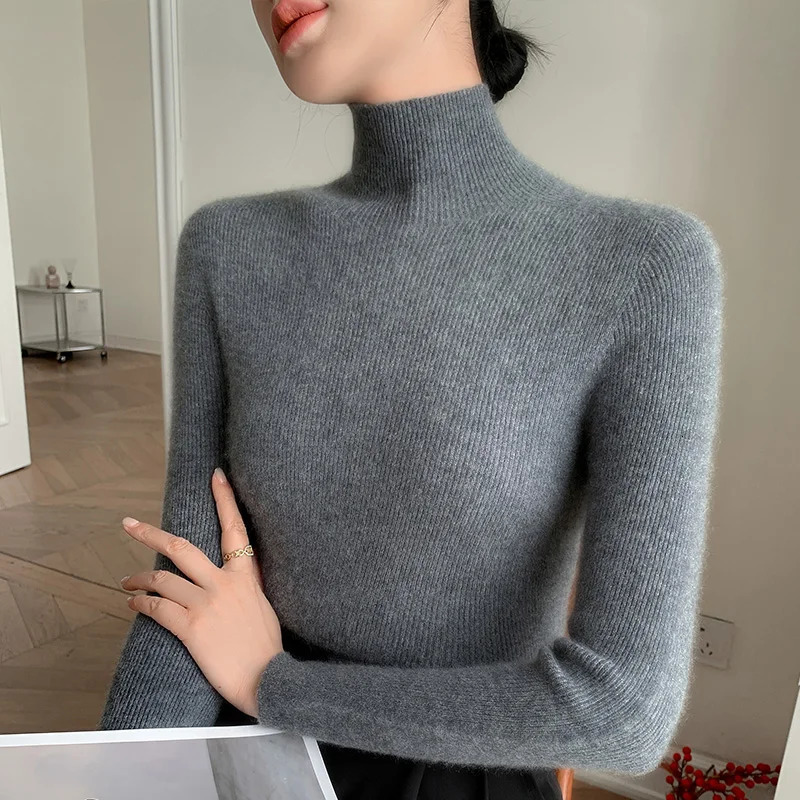 Women Turtleneck Basics Cashmere Sweater Autumn Winter Pullover 100% Merino Wool Knitwear Female Soft Slim Knitting Top 241217