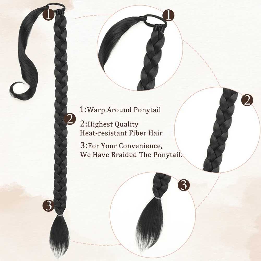 Long Braided Ponytail Extension with Elastic Tie Long Straight Wrap Around Hair Extensions 30 Inch Premium Synthetic HairpiecesXJ241221