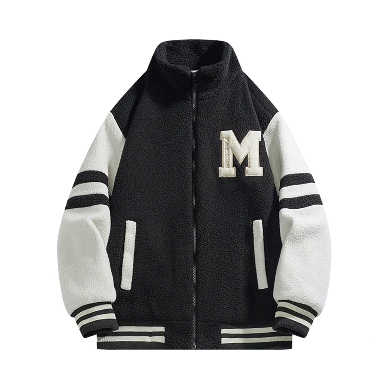 Winter Sheep Velvet Baseball Jacket Men Patchwork Padded Coat for Men Trendy Korean Fashion Loose Fit Versatile Jackets Autumn 241216