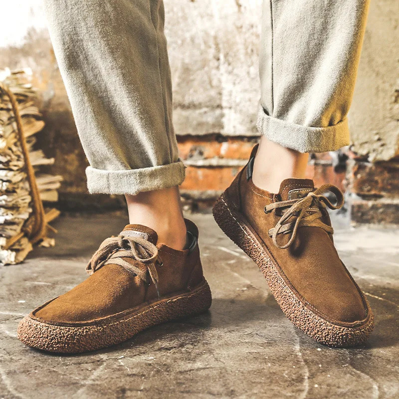 Mens Lace-up Casual Shoes Suede Genuine Leather Men Comfortable Driving Flats Mens Wear-resistant Non-slip Retro Desert Shoes 241213